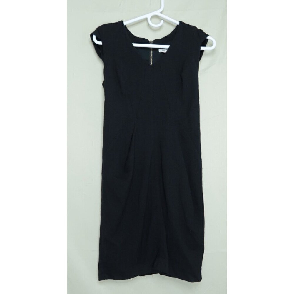 VTG Helmet Lang Sonar Drape Wool Dress Knee Length Shoulder Pads Black Women's 0